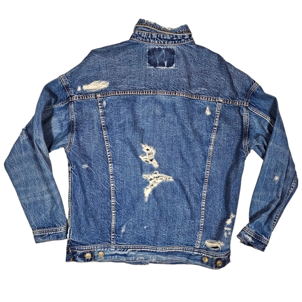 American Eagle Distressed Men's Jean Jacket Size Small Blue - Picture 4 of 7